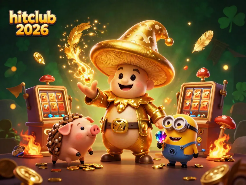Experience thrilling games at hitclub 2026 with a vibrant 3D casino scene filled with gold and magic.